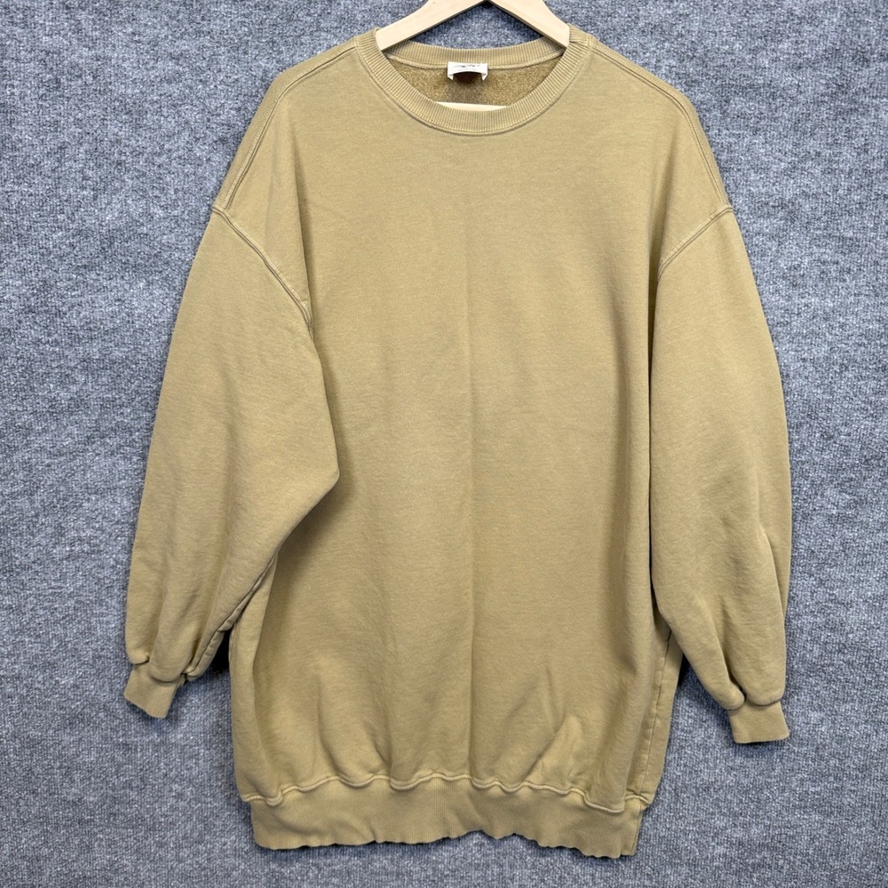 We The Free Womens Size Large Fleece Sweatshirt Olive Green Cotton Crew Neck USA